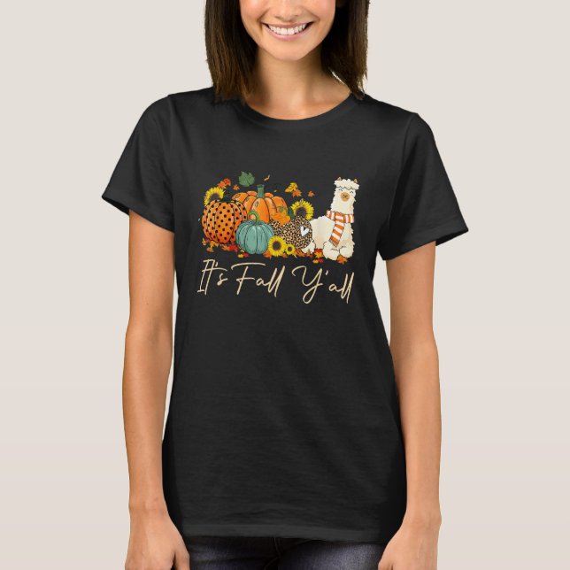 T-shirt It s Fall Y all Llama Leopard Pumpkin Halloween Fa (Devant)