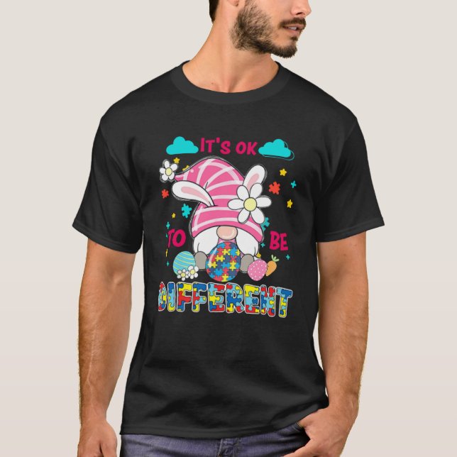 T-shirt It s Ok To Be Different Autism Awareness Gnome Vin (Devant)