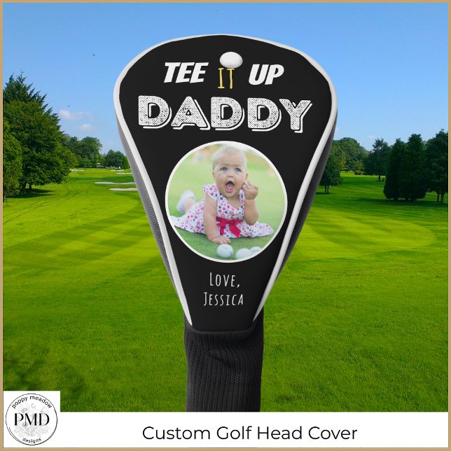 T-Shirt It Up Daddy Custom Foto Vathers Day Black Golf Headcover (Tee It Up Daddy Custom Photo Father's Day Black Golf Head Cover with Child or Pet Photo, Names)