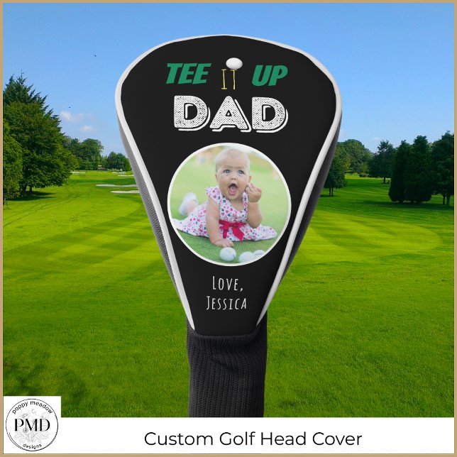 T-Shirt It up Vater Custom Foto Vathage Day Black Golf Headcover (Custom Photo Father's Day Tee It Up Dad Golf Head Cover. Add Your Photo and Child or Pet's Name.)
