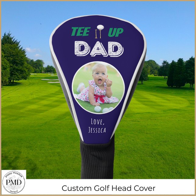 T-Shirt It up Vater Custom Foto Vathage Day Golf Headcover (Father's Day Custom Photo Golf Head Cover with Your Photo, Child or Pet Name, Tee It Up Dad.)