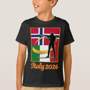 T-shirt Italie 2026 Biathlon Norvège et Italie Drapeau Hiv