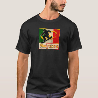 T-shirt Italie 2026 Snowboard Drapeau Vintage Italie 2026 