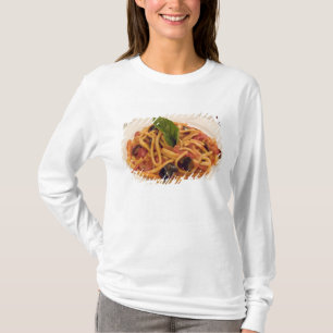 T-shirt Italie, Positano. Assiette de pâtes et aubergine.