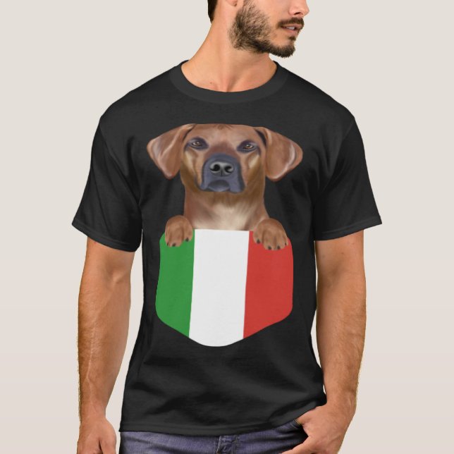 T-shirt Italy Flag Rhodesian Ridgeback Dog In Pocket (Devant)