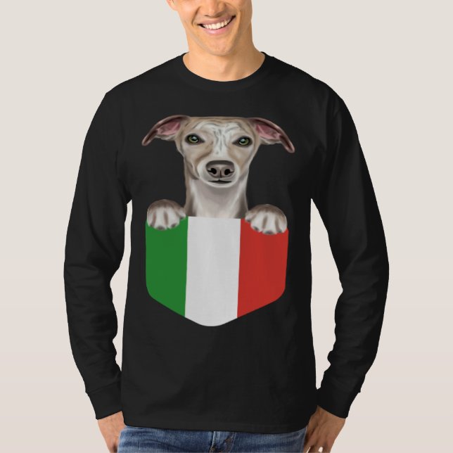 T-shirt Italy Flag Whippet Dog In Pocket (Devant)