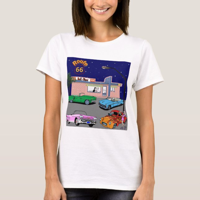 T-shirt itinéraire 66 de wagon-restaurant des années 1950 (Devant)
