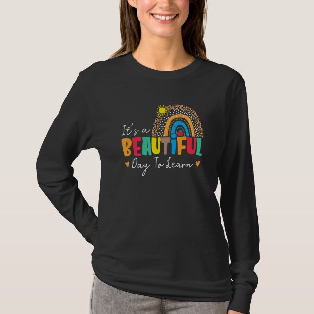 T-shirt It's A Beautiful Day To Learn Boho Rainbow Teacher (Devant)