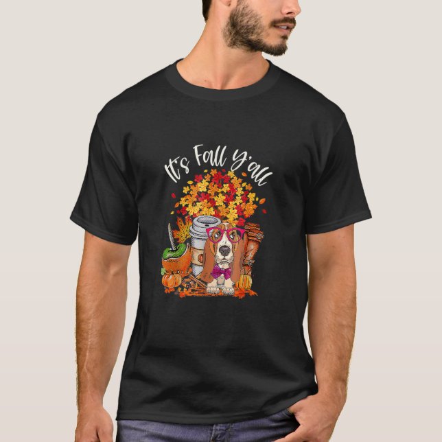 T-shirt It's Fall Y'all Basset Hound Pumpkin Fall Autumn (Devant)