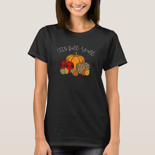 T-shirt It's Fall Yall Pumpkin Leopard Halloween Autumn Th (Devant)