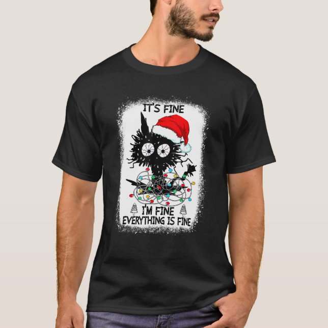 T-shirt It's Fine I'm Fine Everything Is Fine Black Cats C (Devant)