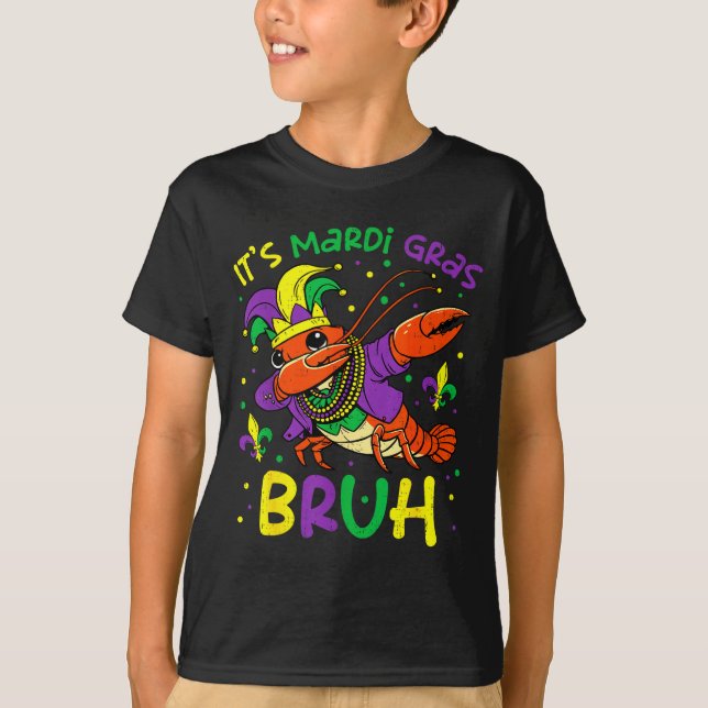 T-shirt Its Mardi Gras Bruh Crayfish Dab Jester Beads Boys (Devant)