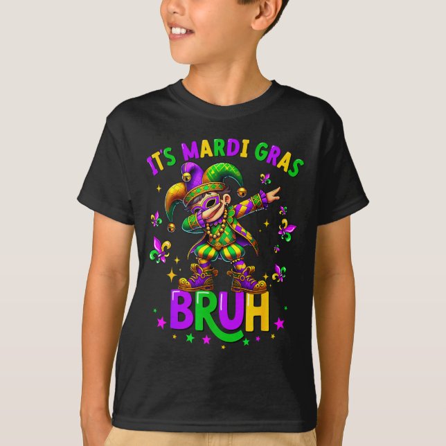 T-shirt It's Mardi Gras Bruh Dabbing Leprechaun Jester New (Devant)