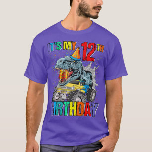 T-shirt It's My 12th Birthday Monster Truck Dinosaur Boys 