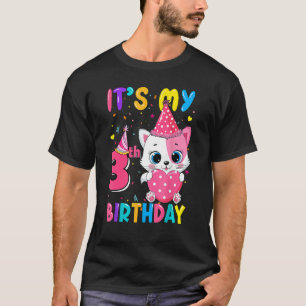 T-shirt It's My 3th Birthday Girl Cat Birthday 3 Year Ol