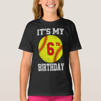 T-shirt It's My 6th Birthday Girl Softball 6 Year Old
