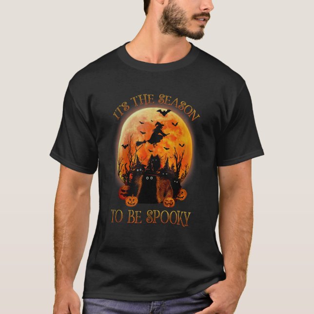 T-shirt Its The Seasson To Be Spooky  Black Cat Halloween  (Devant)