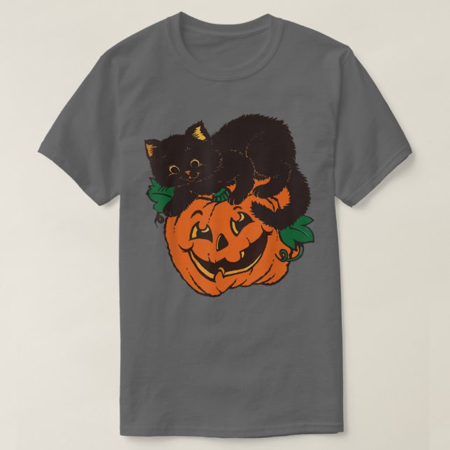 T-shirt Jack-o'-lantern Black Chat Halloween Costume Dépla (Design devant)
