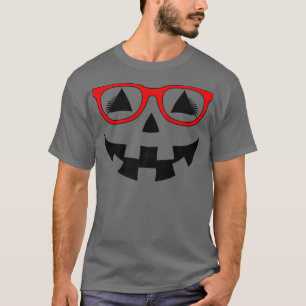 T-shirt Jack-o'-lantern Citrouille Face Rouge Lunettes Las