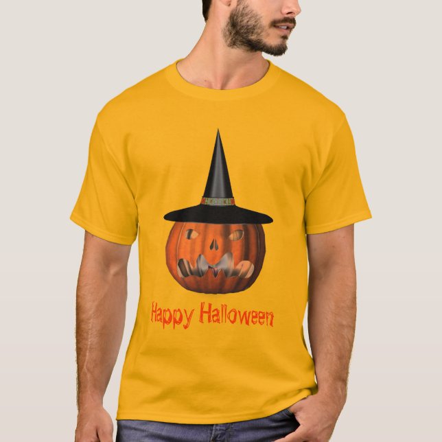T-shirt Jack-o'-lantern Citrouille sorcier Casquette Hallo (Devant)