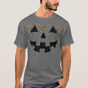 T-shirt Jack-o'-lantern Citrouille Visage Léopard lunettes