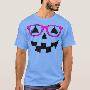 T-shirt Jack-o'-lantern Citrouille Visage Rose lunettes La