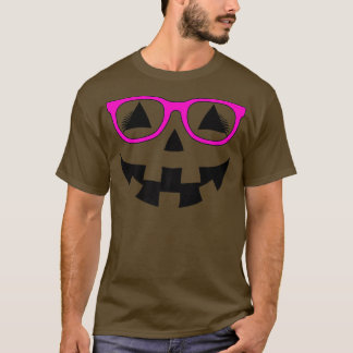 T-shirt Jack-o'-lantern Citrouille Visage Rose lunettes La