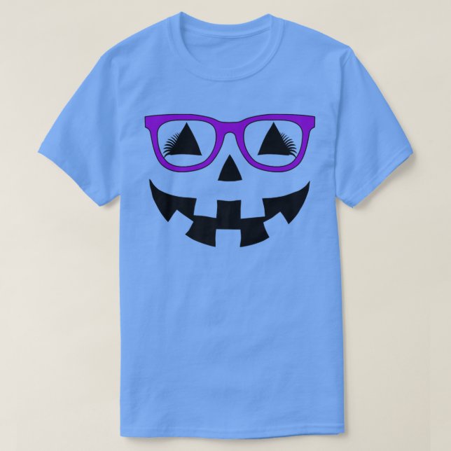 T-shirt Jack-o'-lantern Citrouille Visage Violet Lunettes  (Design devant)