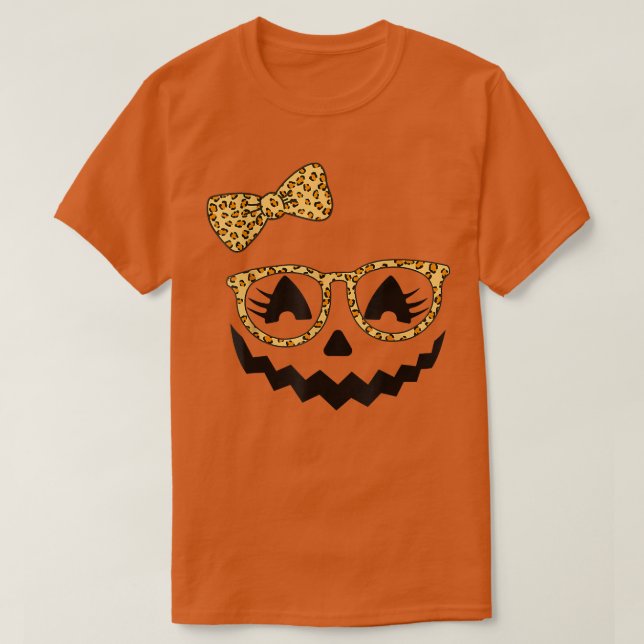 T-shirt Jack-o'-lantern Face Citrouille Halloween Leopard  (Design devant)