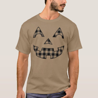 T-shirt Jack O Lantern Face Pumpkin Halloween Plaid Patter