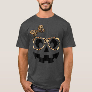 T-shirt Jack O Lantern Face Pumpkin Hallowen Leopard Print