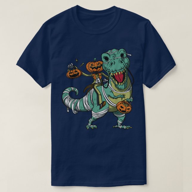 T-shirt Jack-o'-lantern Riding Mummy Dinosaur T re Hallowe (Design devant)