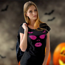 T-shirt Jack-o'-lanterne rose avec cils Halloween