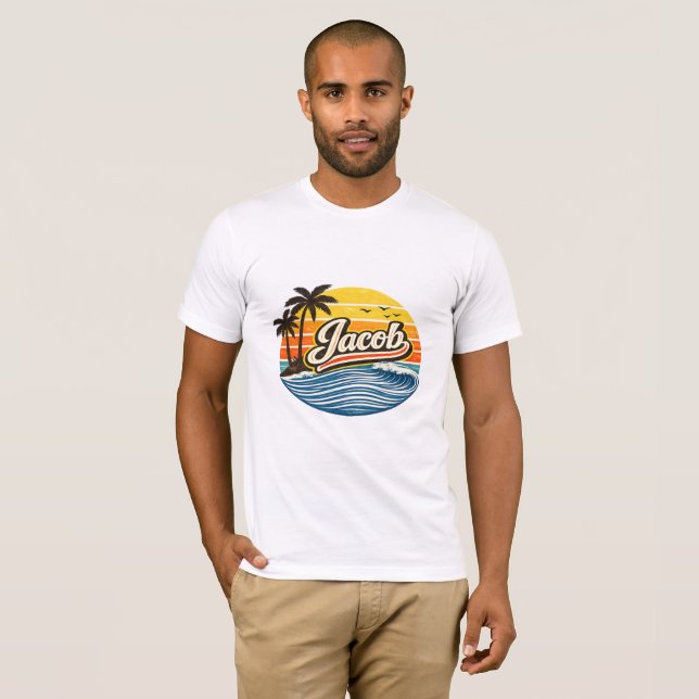 T-shirt Jacob Retro Sunset Name Design (Devant entier)