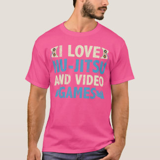 T-shirt J'adore le jiujitsu et les jeux vidéo citation jiu