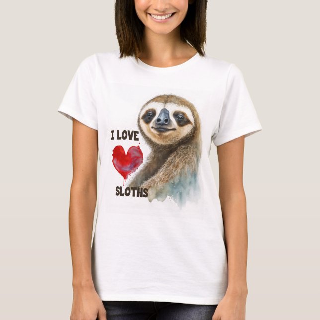 T-shirt J'adore les paresseux, la carte de voeux paresseux (Devant)
