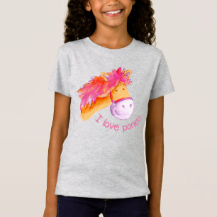 T-Shirt J'adore les poneys aquarelle art de la charité