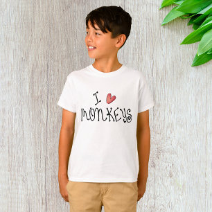 T-shirt J'adore les singes, typographie manuscrite mignonn