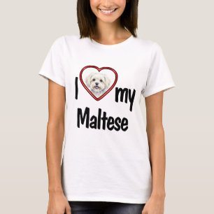 T-shirt J'adore mon Maltais - Photo de votre chien au cœur