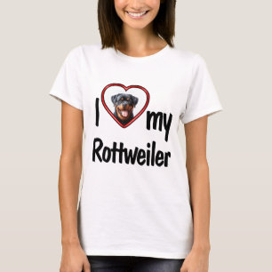 T-shirt J'adore mon Rottweiler Cadre Photo en forme de cœu
