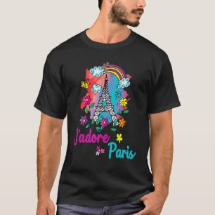 T-shirt Jadore Paris Tour Eiffel Fleurs Arc En Ciel Et But