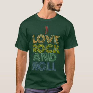 T-shirt J'adore Rock and Roll Distressed Rainbow 70s tee g