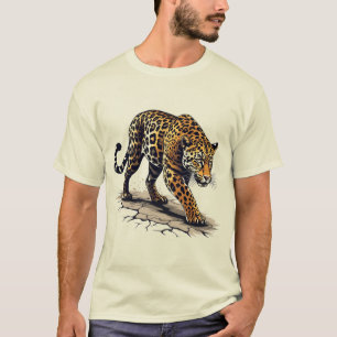T-shirt Jaguar traquant un grand félin dans une illustrati