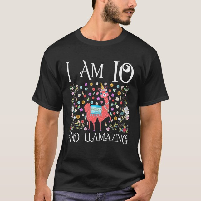 T-shirt J'ai 10 ans Llama Joyeuse 10e anniversaire fille O (Devant)