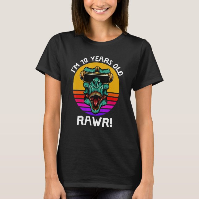 T-shirt J'ai 10 ans Rawr Retro Dinosaur Sunset 10th B (Devant)