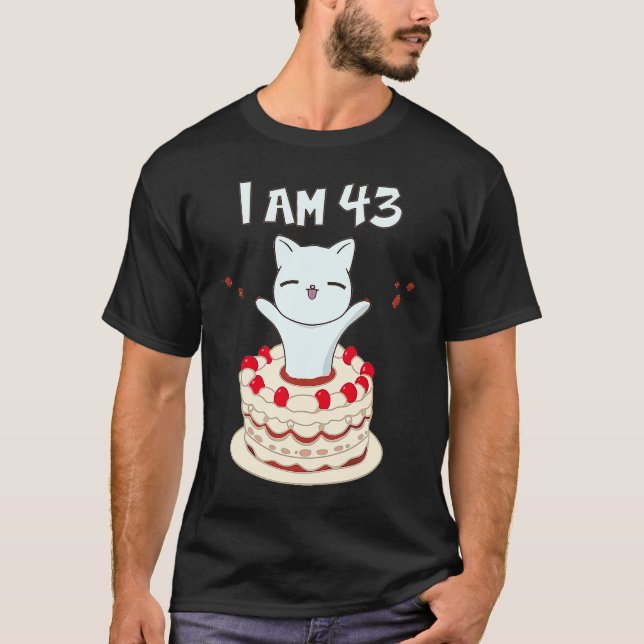T-shirt J'ai 43 mignonne chaton avec gâteau d'anniversaire (Devant)