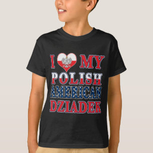 T-shirt J'Ai Coeur Mon Polonais Américain Dziadek
