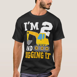 T-shirt J'Ai Deux Ans De 2E Anniversaire Garçon Excavator 