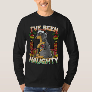 T-shirt J'Ai Été Mauvais Chien Dachshund Avec Le Père Noël