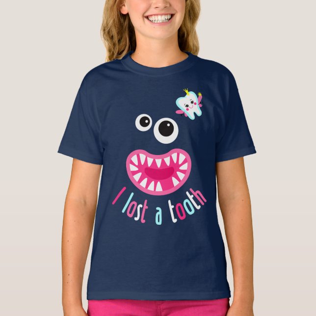 T-shirt J'Ai Perdu Ma dent. Un mignon monstre sans dent. (Devant)